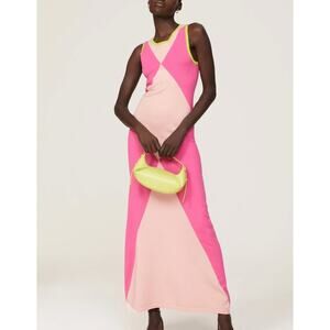 Victor Glemaud Pink Harlequin Maxi Dress LARGE Cotton Knit Argyle Designer $400